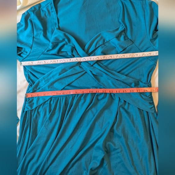 Turquoise 2X crisscross long sleeve retro fit & flare jersey dress NWOT EUC - Picture 6 of 6